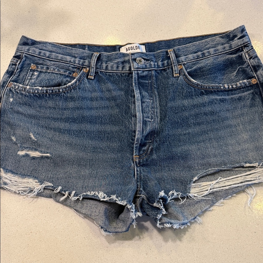Agolde Distressed Blue Jean Shorts